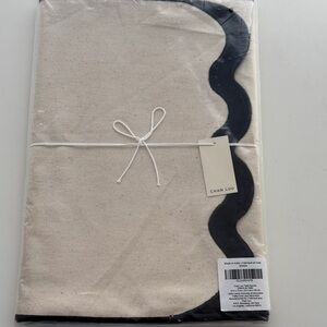 Chan Luu Cream Table Runner with Black Scalloped Trim